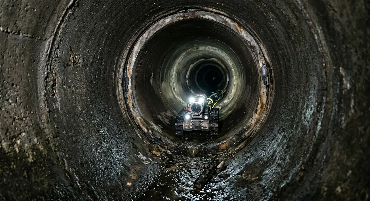 Robotic sewer camera inspecting pipe interior for Drain Snake Service in Moundsville