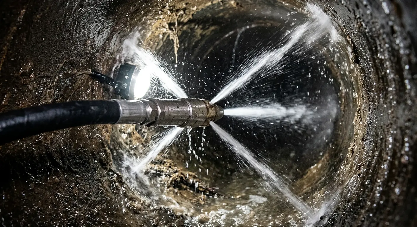 High-pressure hydro jetting nozzle cleaning sewer pipe for Sewer Line Relining in Moundsville